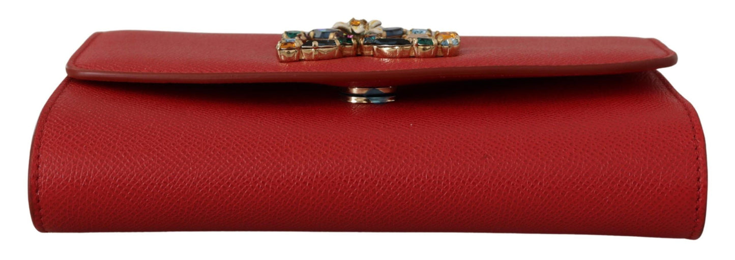 Dolce & Gabbana Elegant Red Leather Shoulder Bag with Gold Details