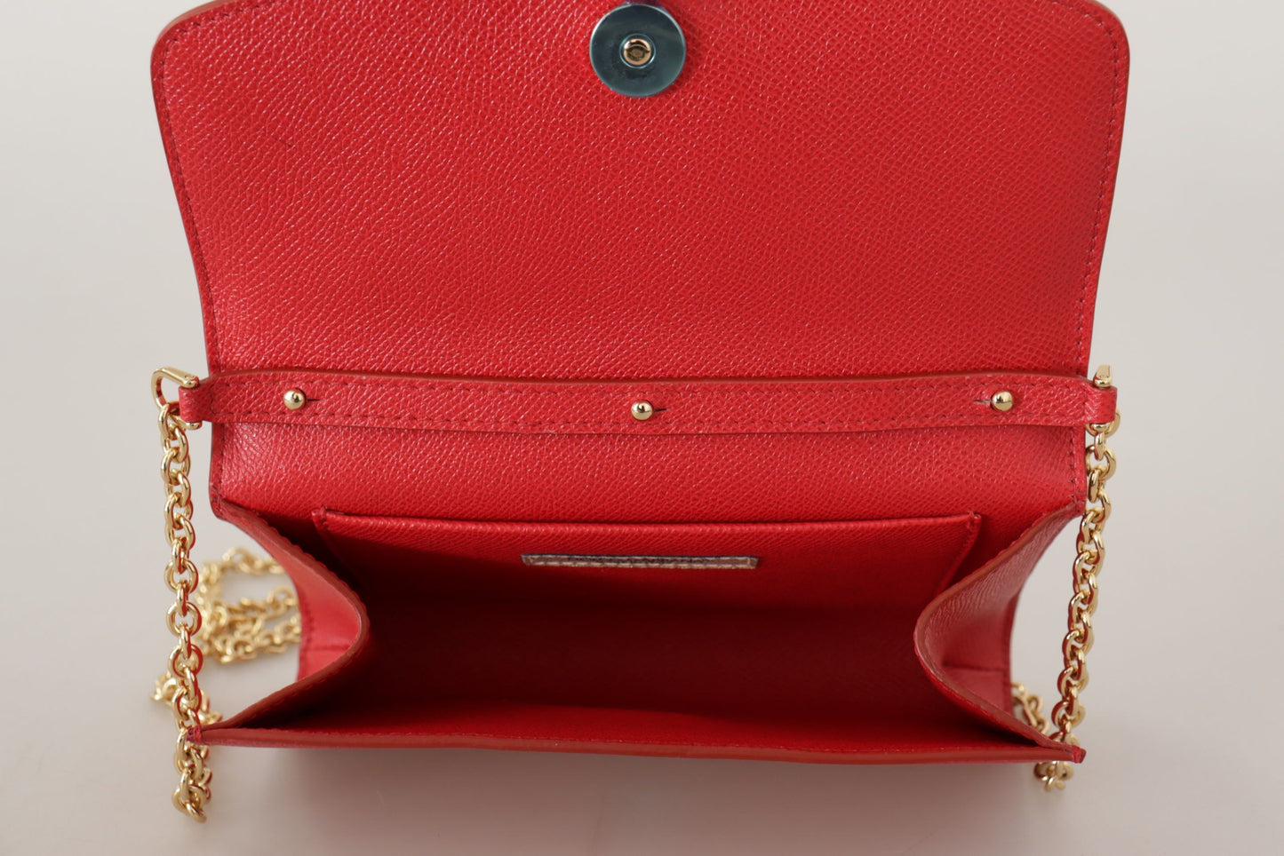 Dolce & Gabbana Elegant Red Leather Shoulder Bag with Gold Details