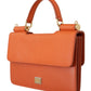 Dolce & Gabbana Exquisite Orange Leather Clutch with Gold Accents