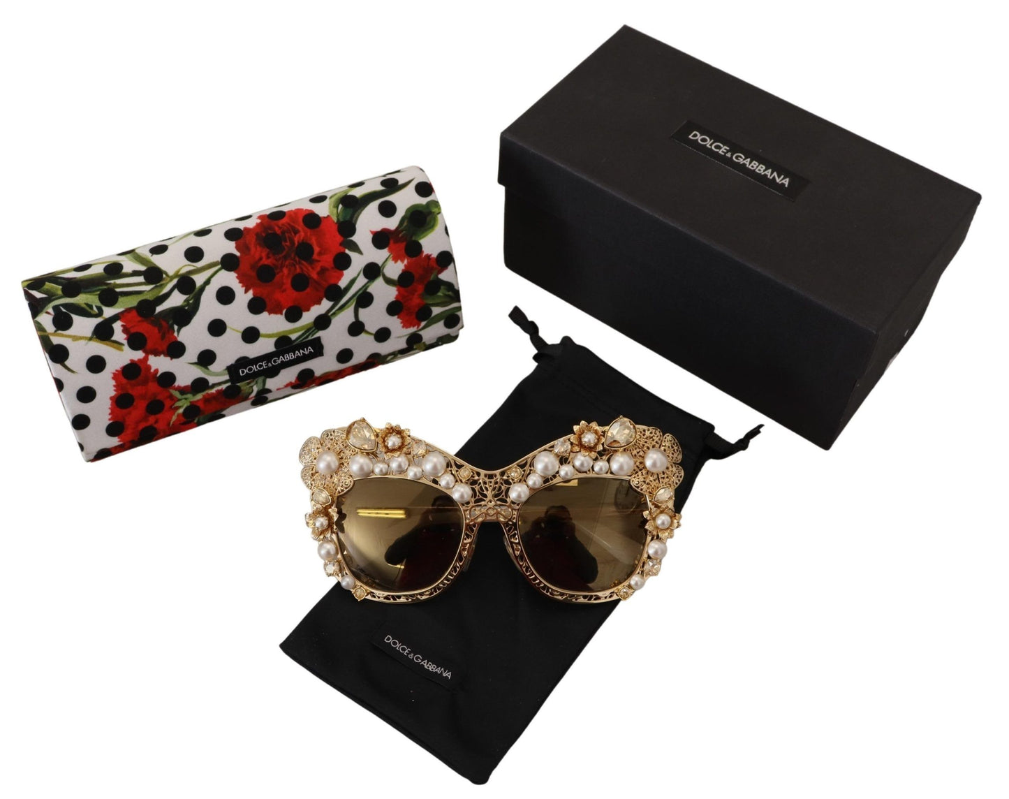 Dolce & Gabbana Ortensia Embellished Gold Sunglasses