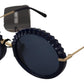 Dolce & Gabbana Elegant Navy-Gold Round Sunglasses