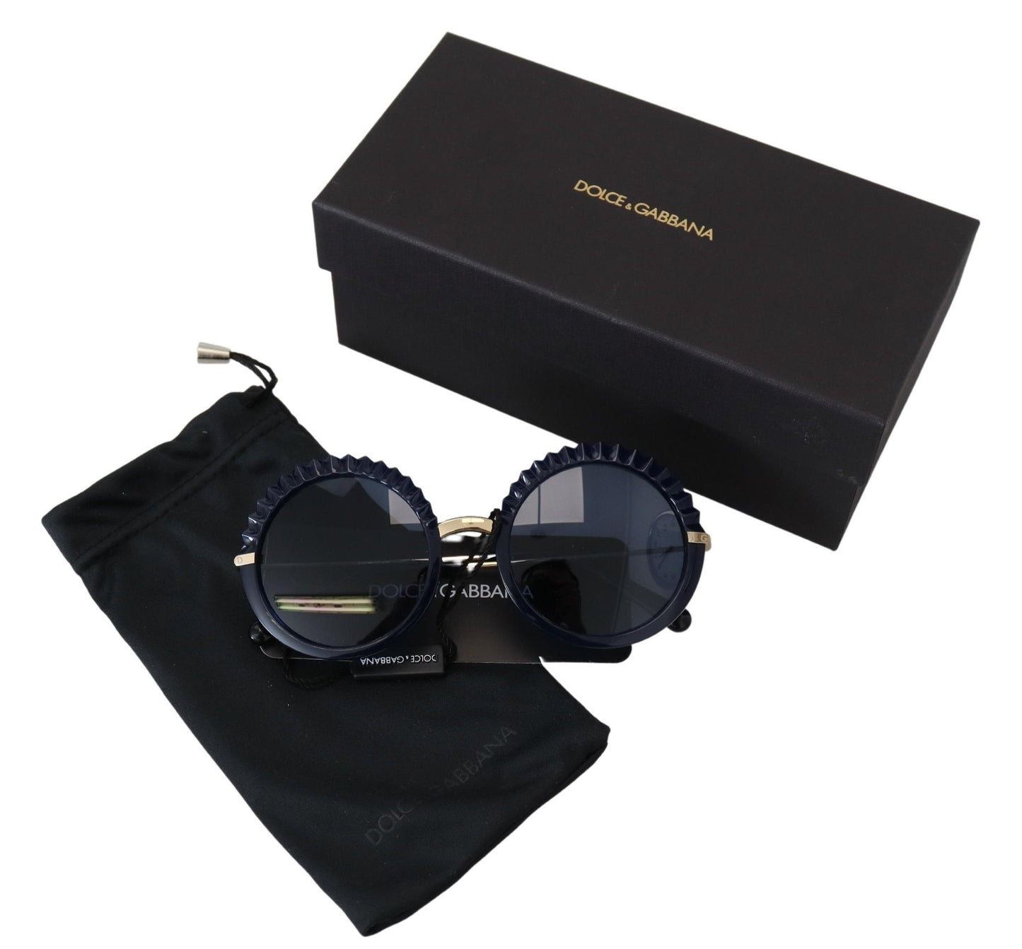 Dolce & Gabbana Elegant Navy-Gold Round Sunglasses