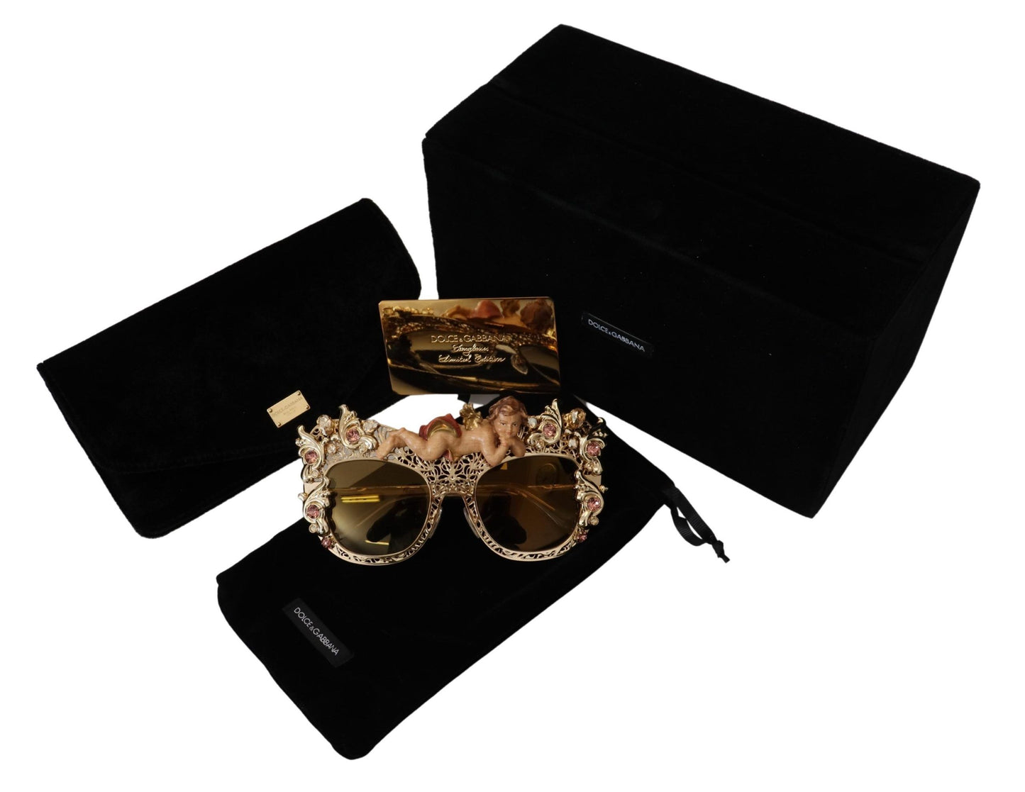 Dolce & Gabbana Elegant Gold Frame Women's Sunglasses with Crystals