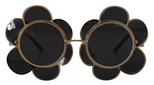 Dolce & Gabbana Chic Floral-Formed Black and Gold Sunglasses