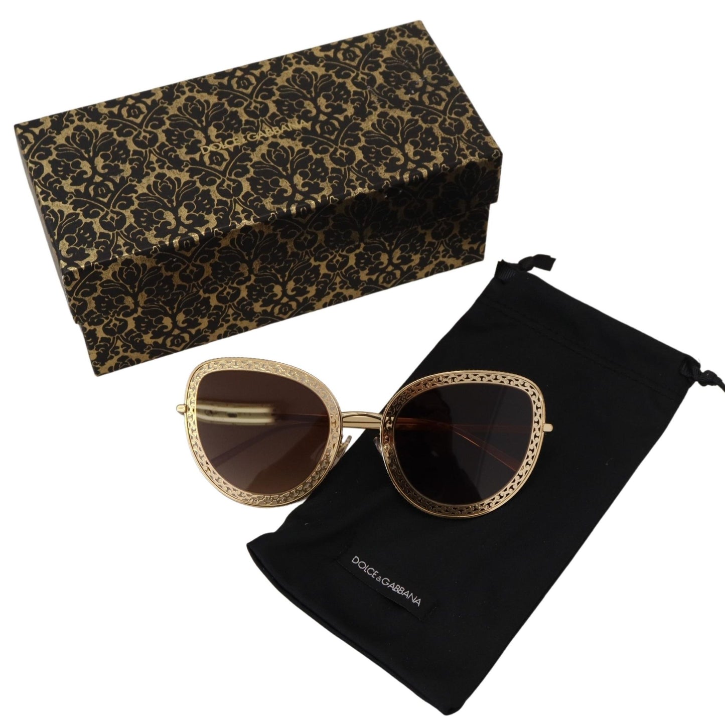 Dolce & Gabbana Elegant Lace-Patterned Gold Sunglasses