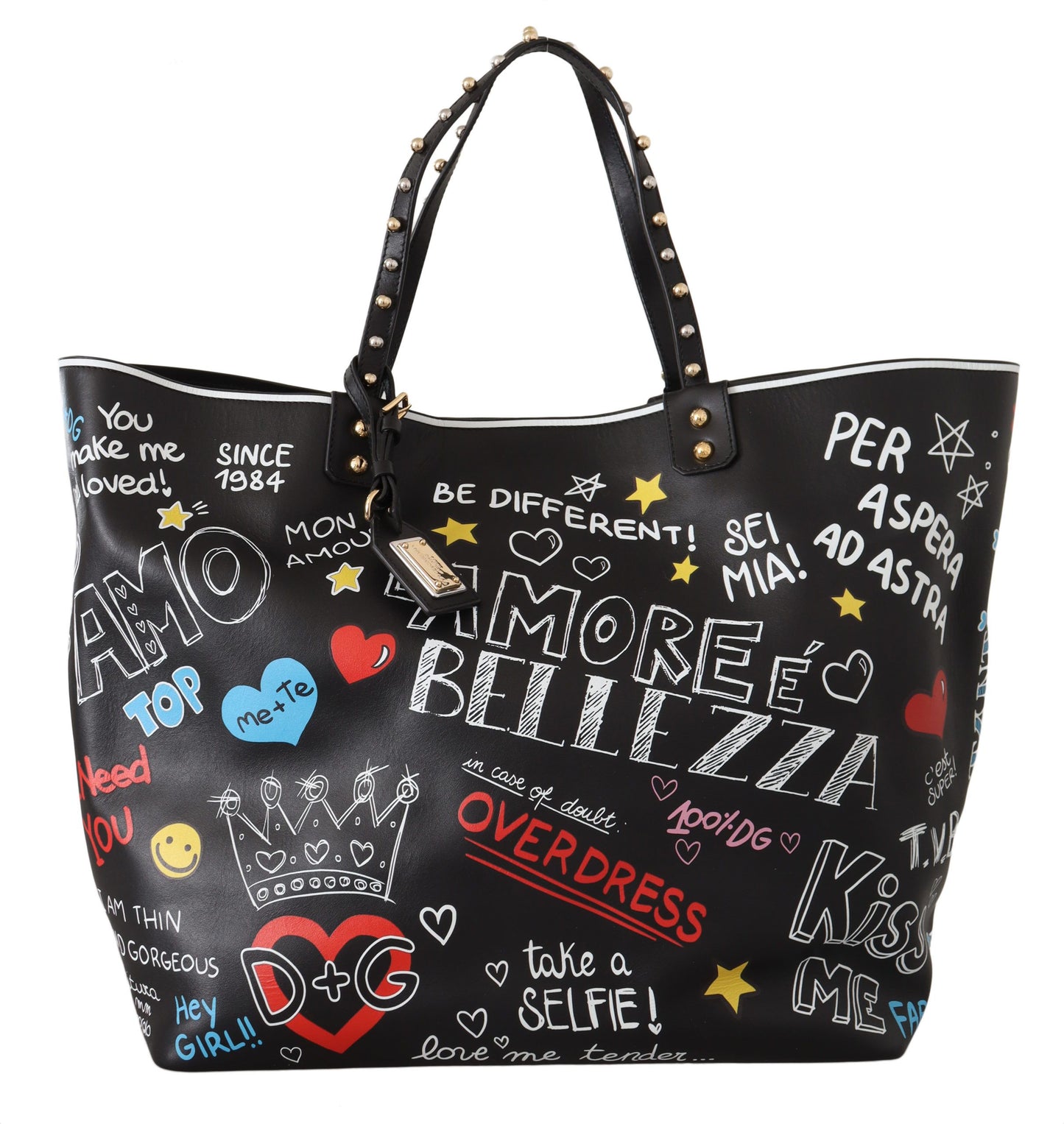 Dolce & Gabbana Elegant Multicolor Print Leather Tote Bag