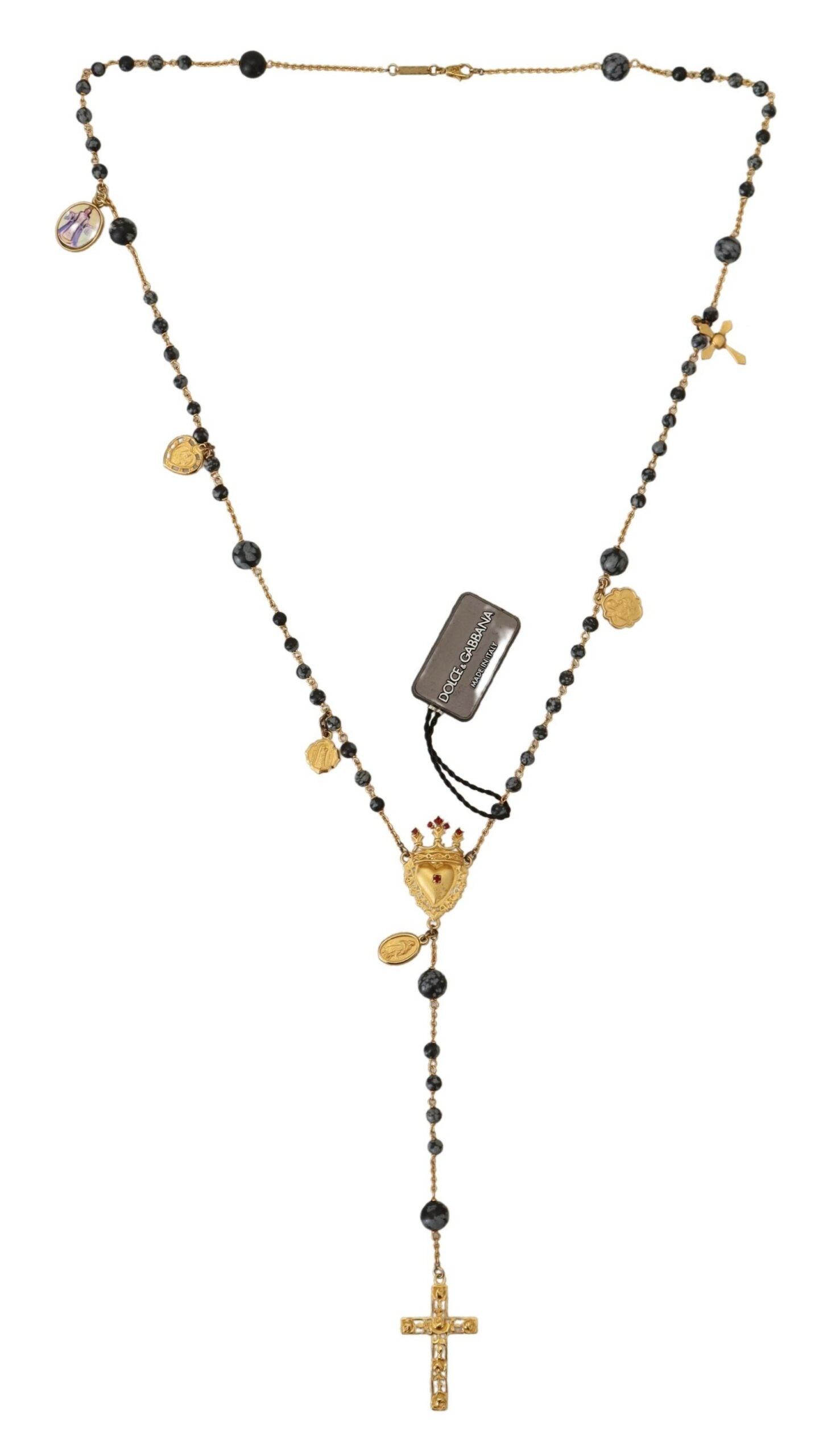 Dolce & Gabbana Elegant Gold Black Charm Cross Necklace