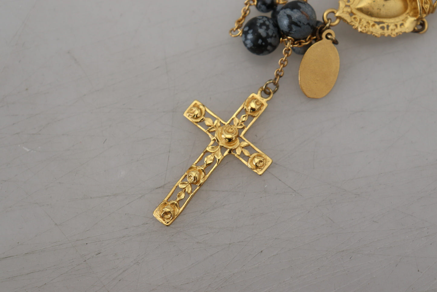 Dolce & Gabbana Elegant Gold Black Charm Cross Necklace