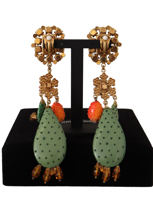 Dolce & Gabbana Elegant Floral Cactus Drop Clip-On Earrings