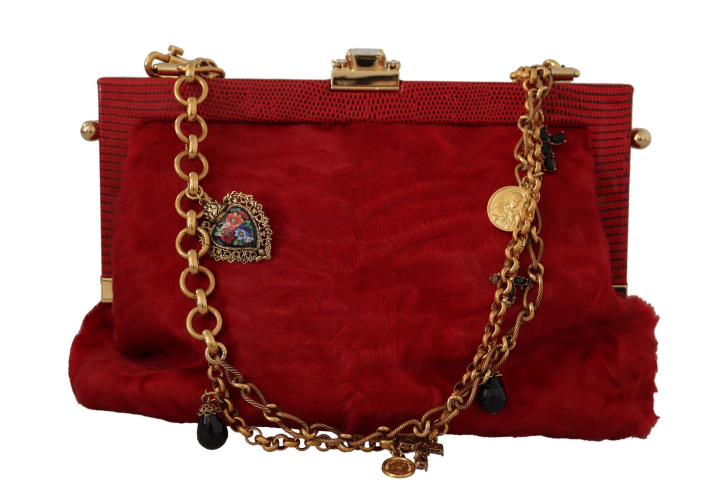 Dolce & Gabbana Elegant Red Fur VANDA Evening Clutch