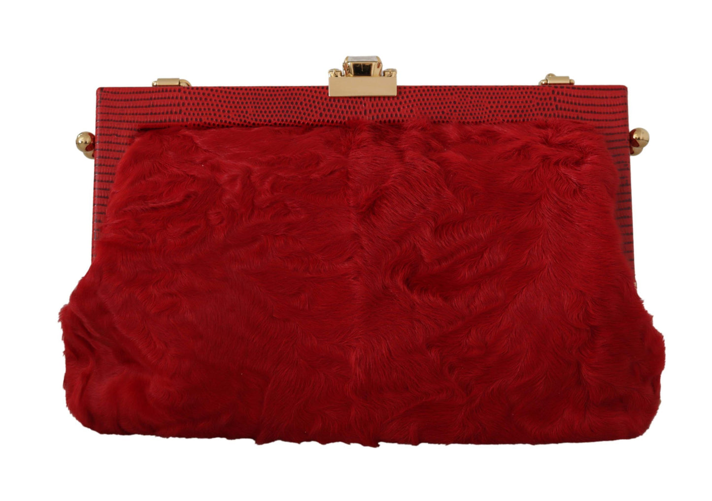 Dolce & Gabbana Elegant Red Fur VANDA Evening Clutch