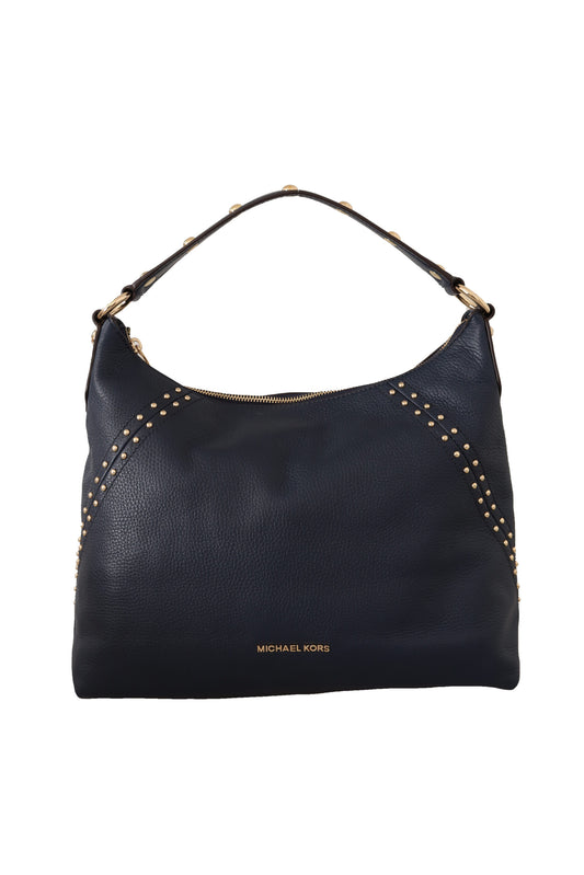 Michael Kors Elegant Blue Leather Shoulder Bag with Gold Accents