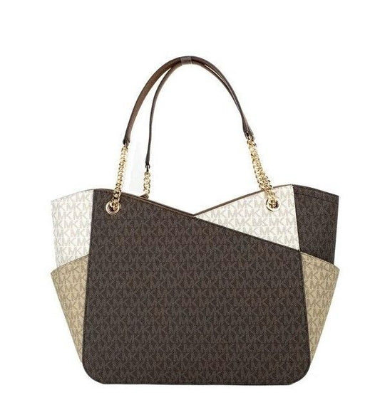 Michael Kors Jet Set Luggage Multi Signature X Cross Chain Shoulder Tote Handbag