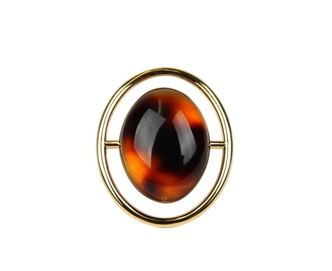 Saint Laurent Women's Oval Brown Tortoise Shell Gold Ring