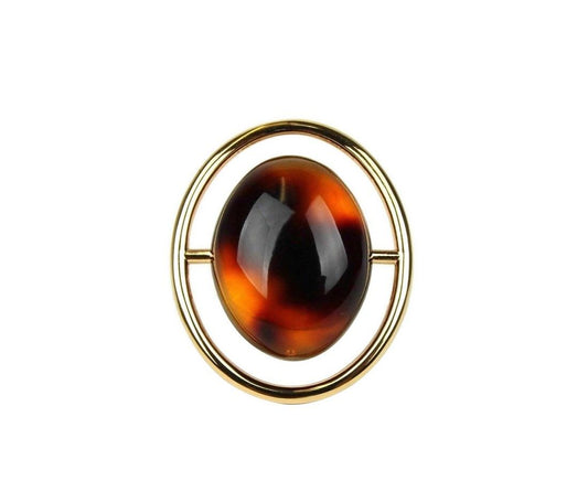 Saint Laurent Women's Oval Brown Tortoise Shell Gold Ring