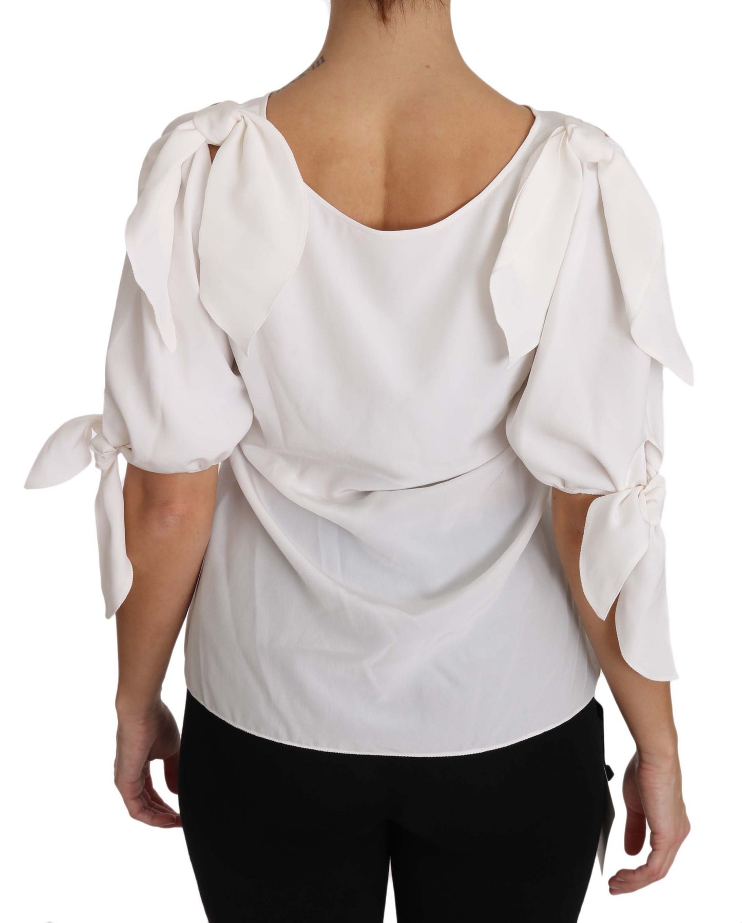 Dolce & Gabbana Solid White Silk Off Shoulder Blouse Top