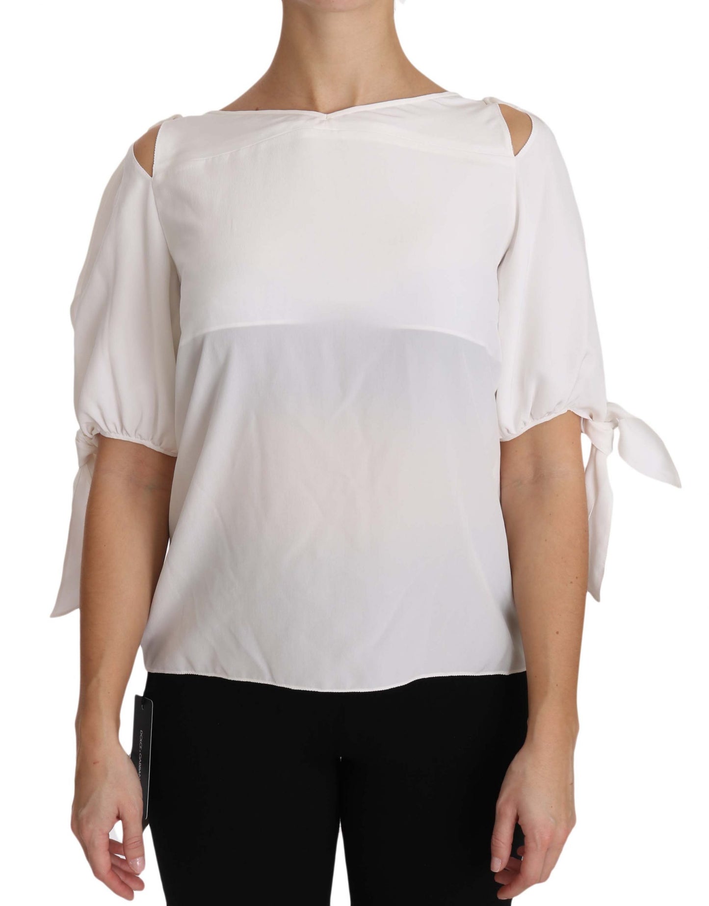 Dolce & Gabbana Solid White Silk Off Shoulder Blouse Top