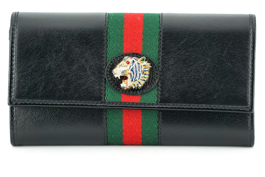 Gucci Elegant Black Leather Wallet with Gold-Toned Accents