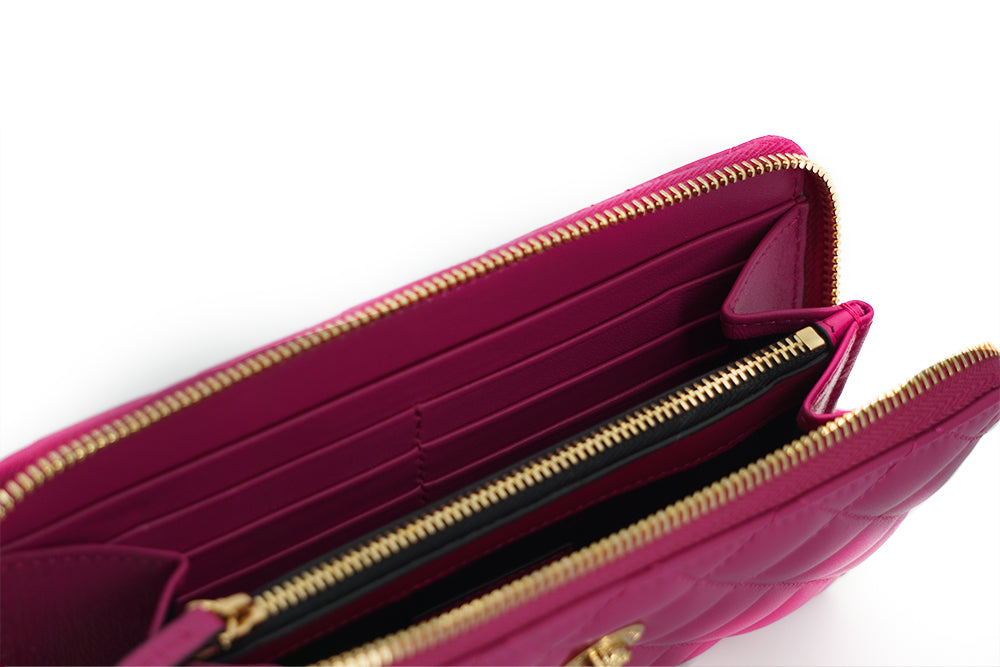 Versace Elegant Quilted Long Zip Wallet in Purple