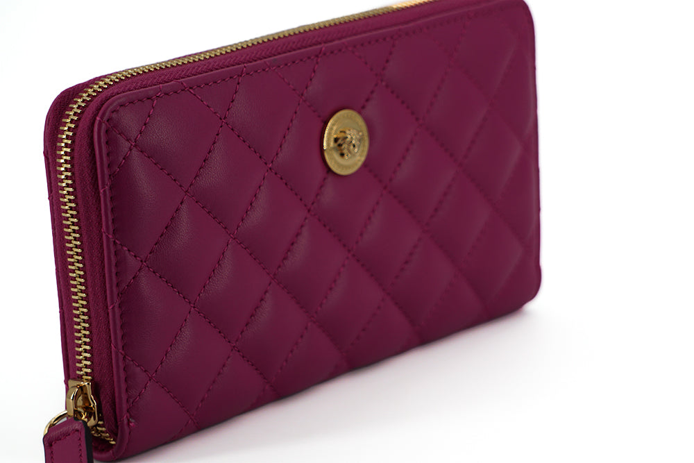 Versace Elegant Quilted Long Zip Wallet in Purple