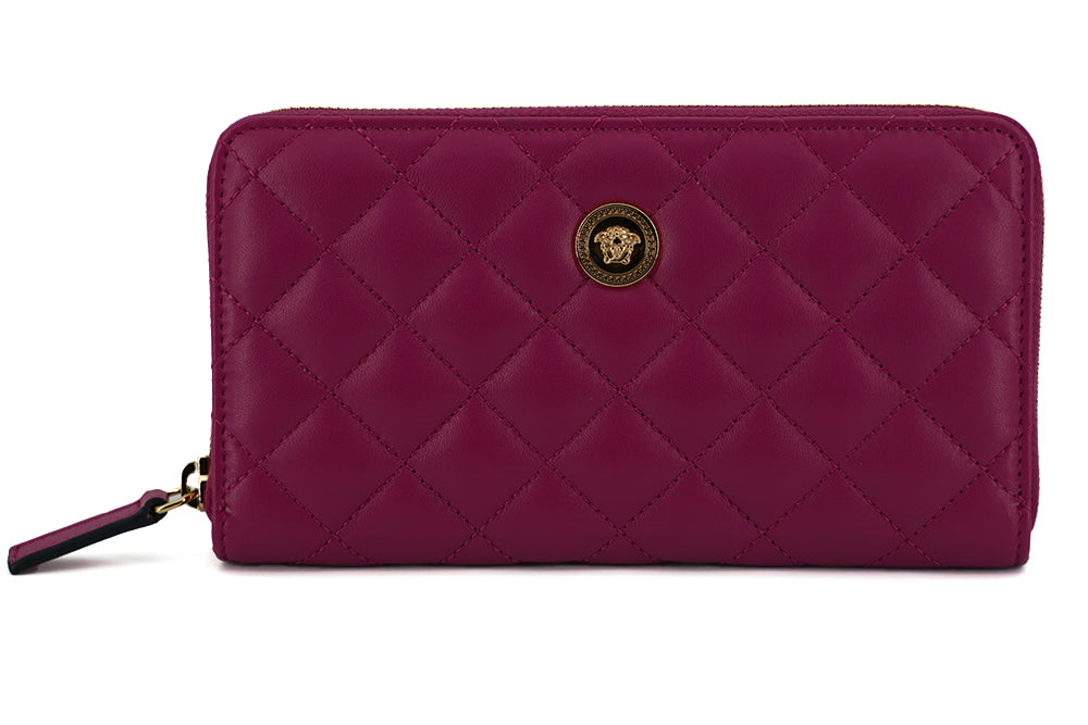 Versace Elegant Quilted Long Zip Wallet in Purple