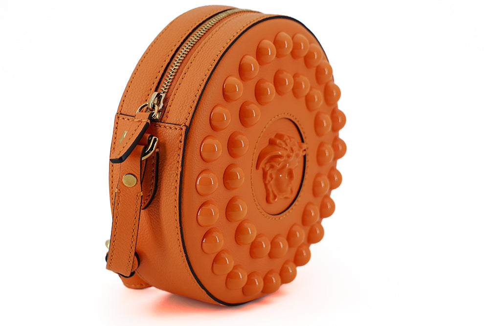 Versace Chic Orange Round Leather Shoulder Bag