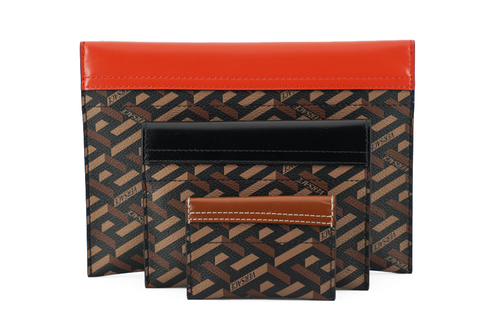 Elegant Versace Trio Pouch Set in Red & Brown