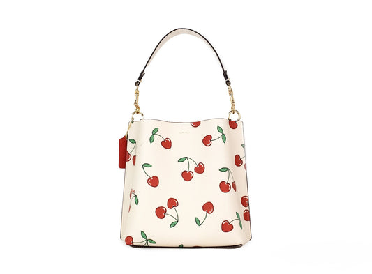 COACH Mollie 22 Small Heart Cherry Print Coated Canvas Bucket Handbag