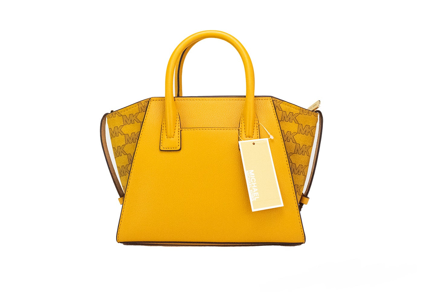 Michael Kors Avril Small Honeycomb Leather Suede Top Zip Satchel Crossbody Bag Yellow