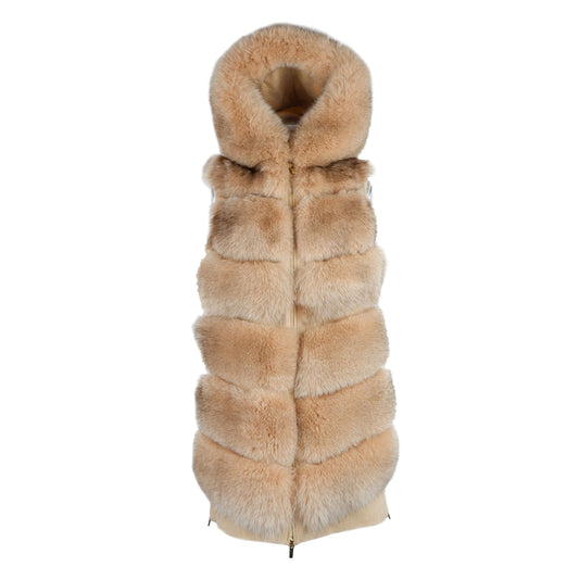 Made in Italy Elegant Sleeveless Wool Coat with Fox Fur Trim