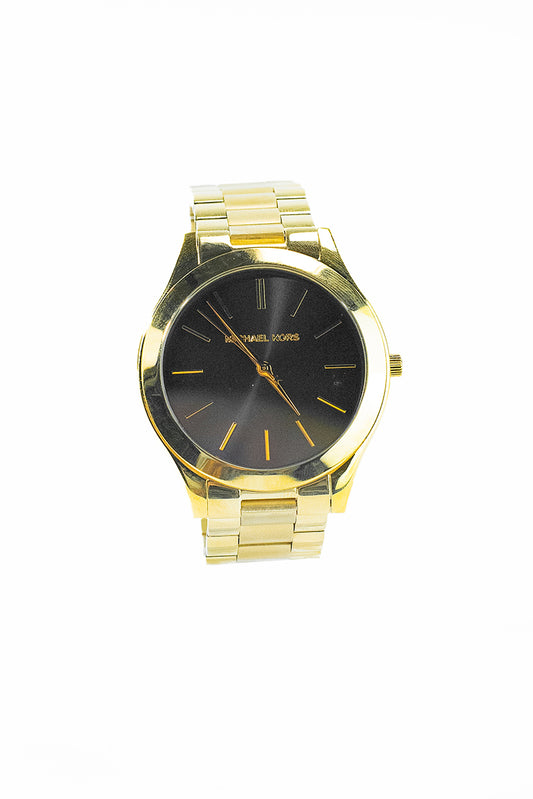 Michael Kors MK3478 Slim Runway Gold Toned Stainless Steel Black Dial Watch