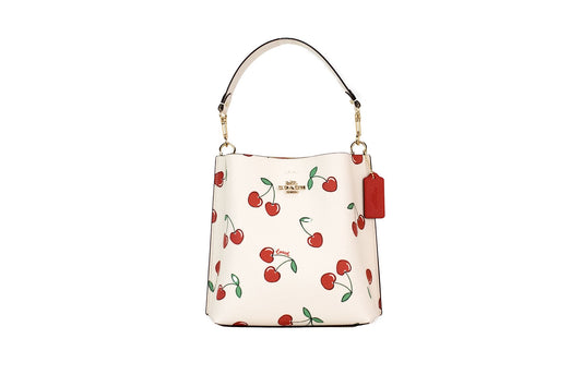 COACH Mollie 22 Small Heart Cherry Print Coated Canvas Bucket Handbag