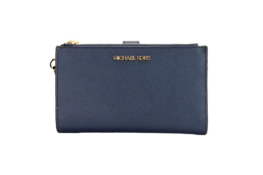 Michael Kors Jet Set Travel Navy Saffiano Leather Large Double Zip Wrist Wallet