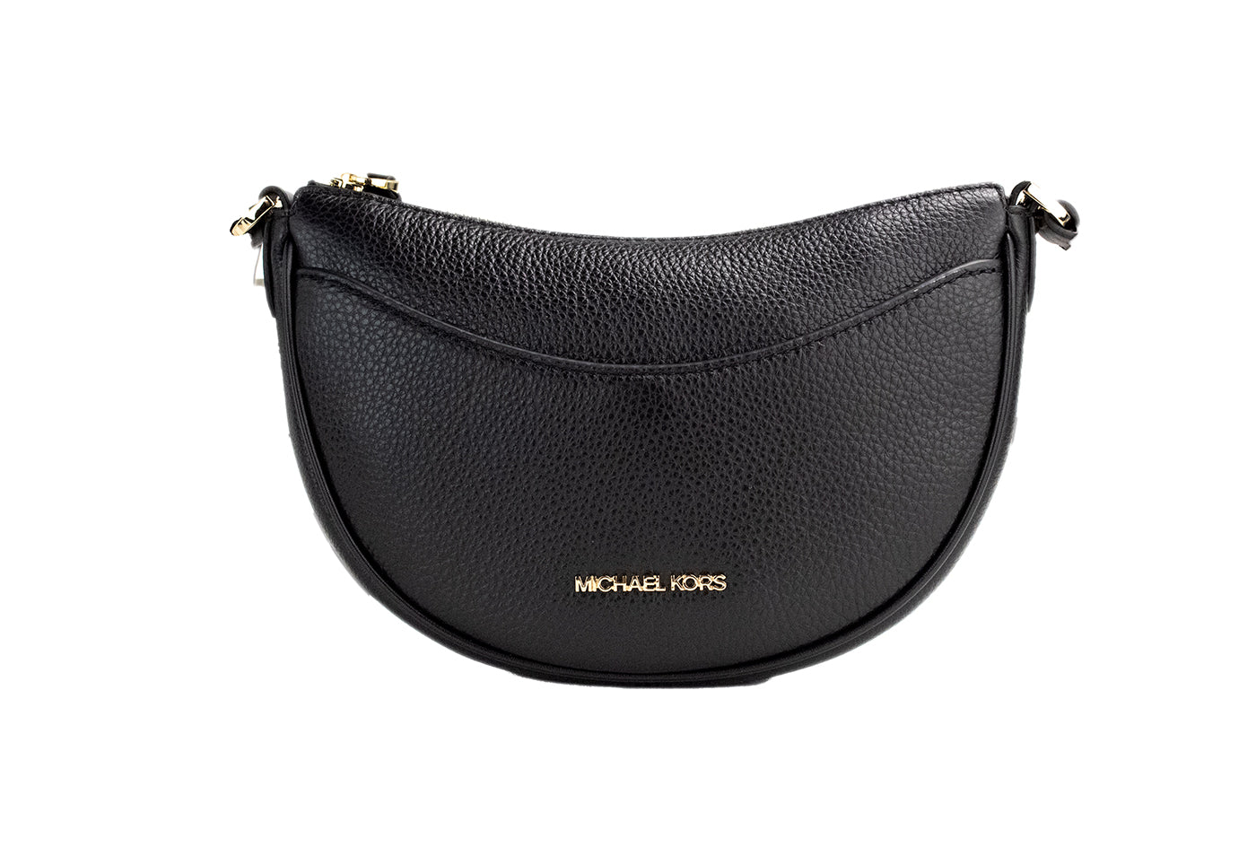 Michael Kors Dover Small Black Pebbled Leather Half Moon Crossbody Purse Bag