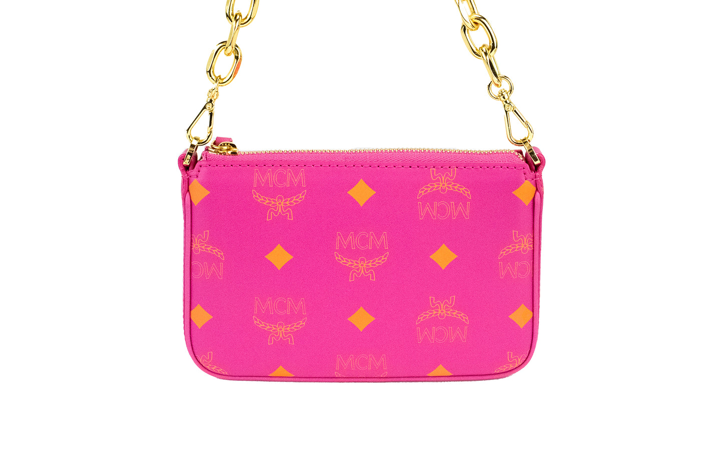 MCM Splash Logo Fuchsia Pink Smooth Leather Mini Pouch Crossbody Handbag