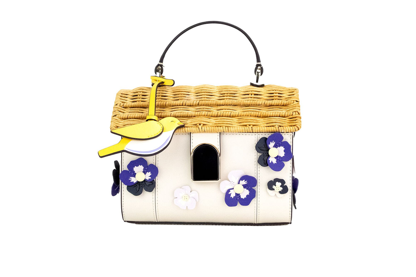 Kate Spade Wild Petal Birdhouse Wicker Smooth Leather Crossbody Handbag Purse