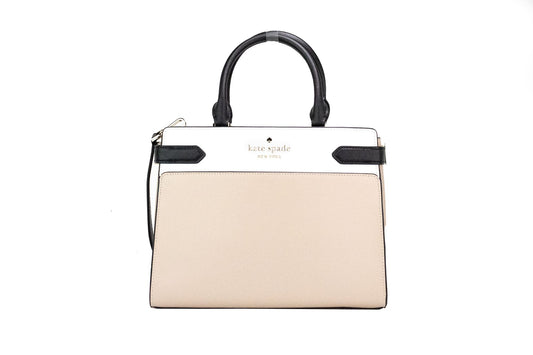 Kate Spade Staci Warm Beige Medium Colorblock Leather Crossbody Satchel Handbag