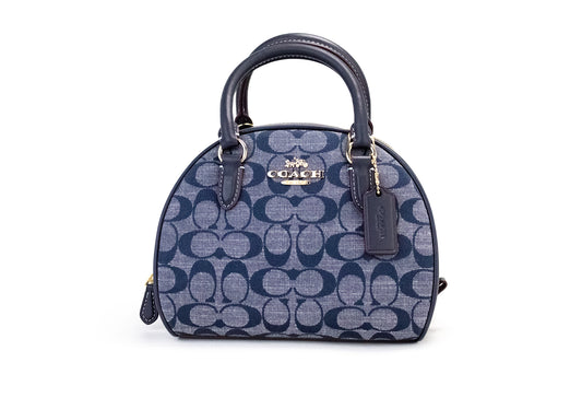 COACH Sydney Small Denim Multi Signature Chambray Canvas Satchel Handbag